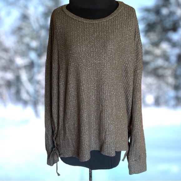 So Khaki Green Round Neck Sweater with Tie Sides XXL - Picture 1 of 10